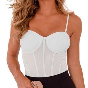 NWT REORIA Women’s Mesh Sheer Spaghetti Strap Bustier Corset Bodysuit – Medium